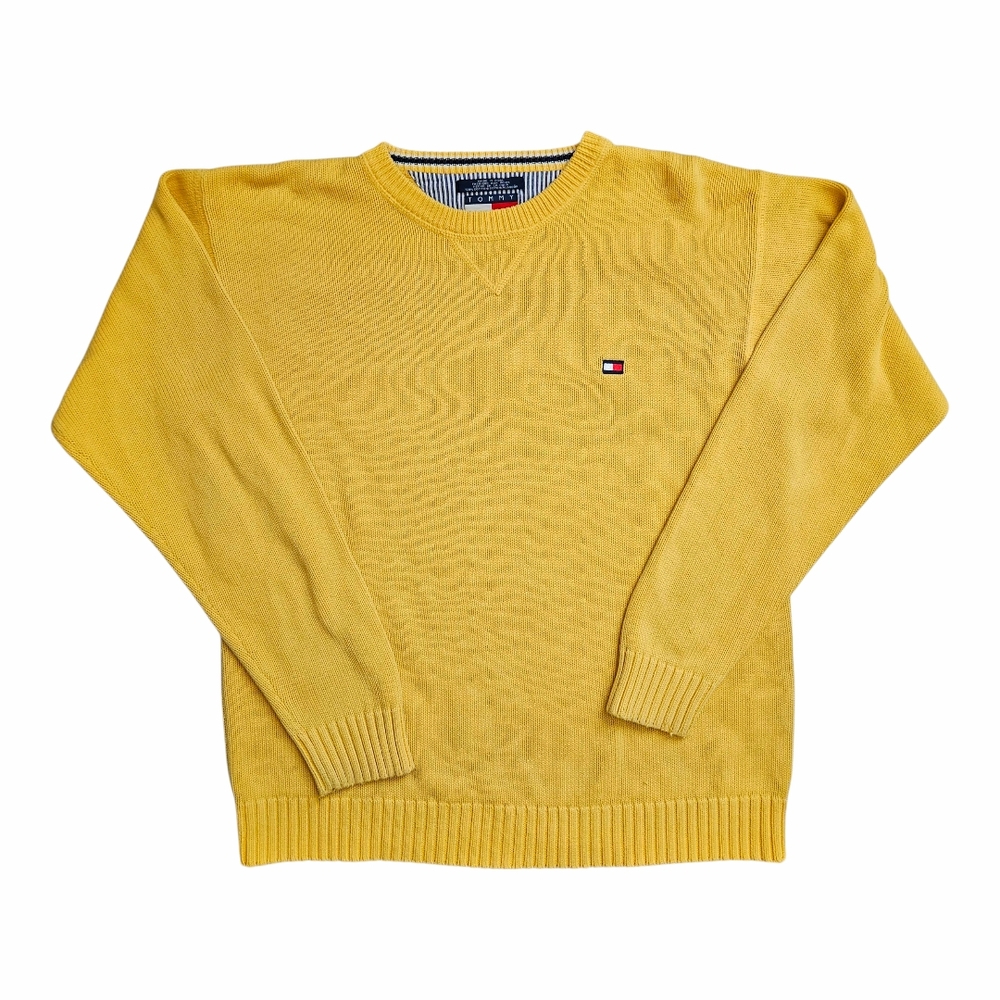 Tommy Hilfiger Men's Yellow Long Sleeve Crew Neck Sweater Size Medium  Vintage